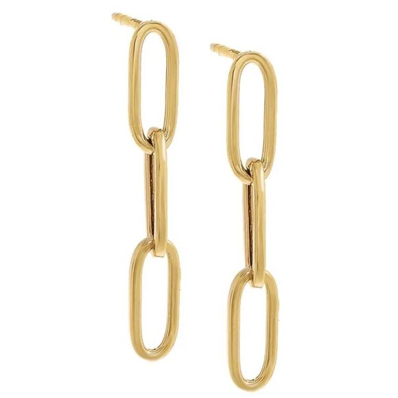14k real gold Paperclip Dangle earrings stud earrings | made in Los Angeles | - Picture 2 of 7